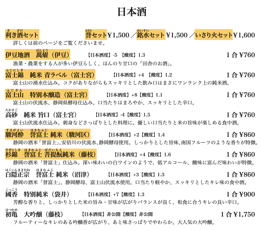 黄色のライン部分が新しいメニューです。